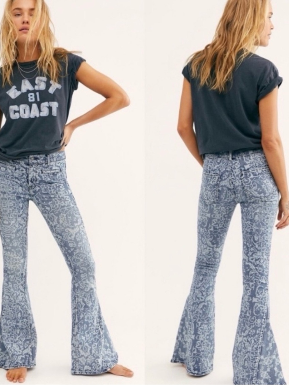 We the Free Dream Lover Paisley Print Flared Jeans - Blue